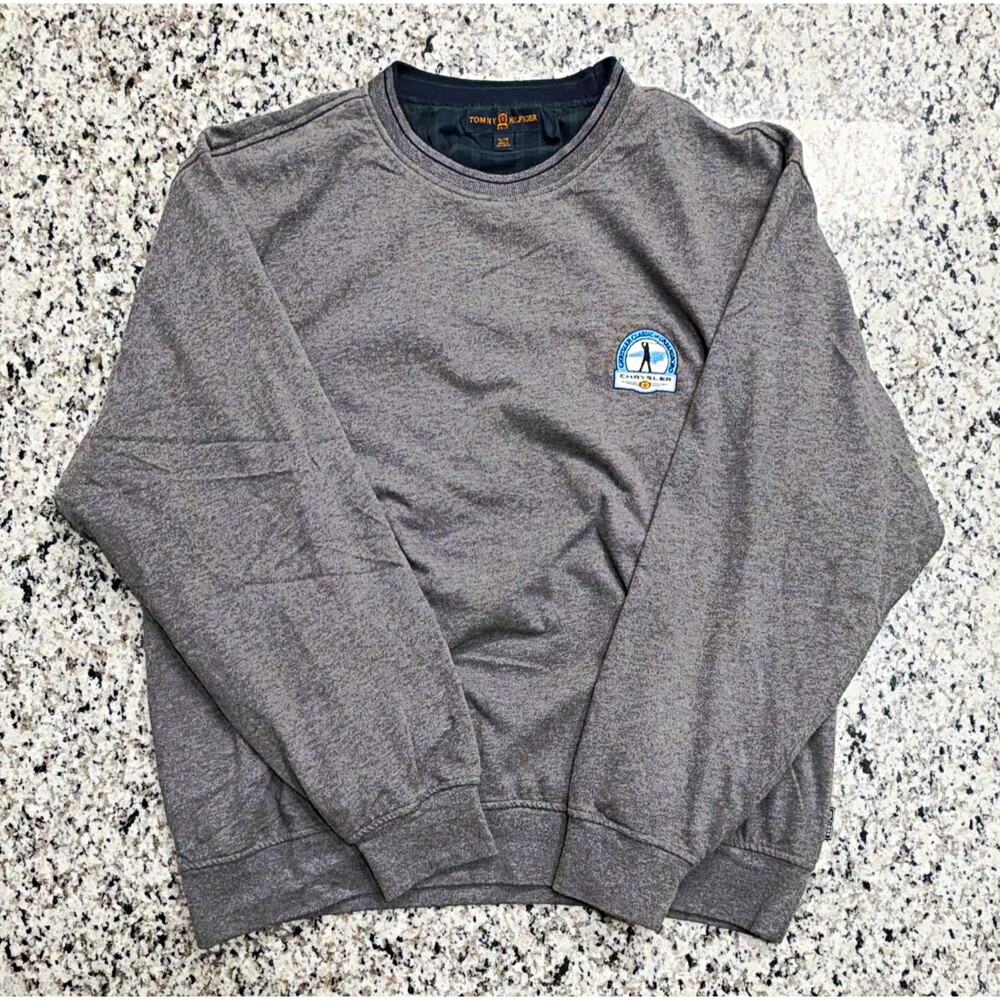 Tommy Hilfiger Golf Men's XL Gray Crewneck Pullover Chrysler Logo Pockets